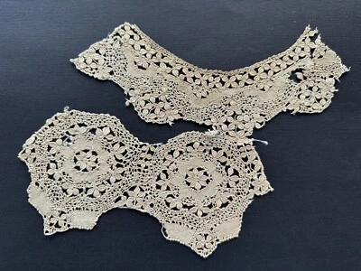 Antique Silk Maltese Lace Fragment Neckline Trim Handmade - image 1 of 4
