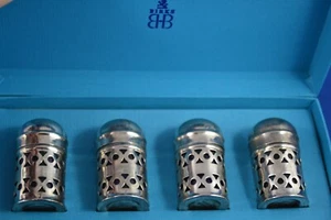 Birks Silver Plated on Brass Salt & Pepper Shakers Apex Cobalt Blue Glass - Picture 1 of 4