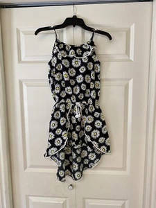 Girls Real Love Brand Romper/shorts Size 14/16 Black with White Flowers  - Picture 1 of 4