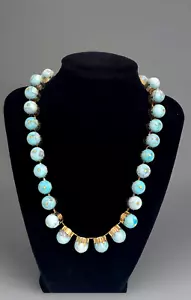 Vintage Elizabeth Cole Turquoise Blue Gold Tone Chain Statement Necklace 19" - Picture 1 of 8