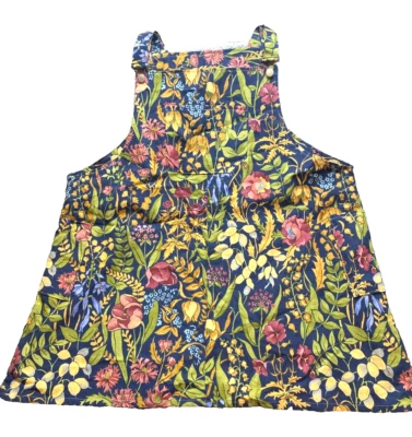 Dungaree Dress Womens 4X AOP Flower Garden Navy Overalls Bib Plus Ladies - Image 1 of 4