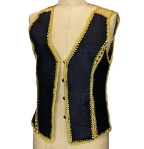 Vintage Womens Vest Sleeveles Boho Hippie Reversible Suede Handmd Crochet 60 70s - Picture 1 of 4