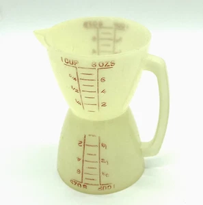 Vintage Tupperware Double Cup Measuring cup Plastic red lettering Dry Wet - Foto 1 di 8