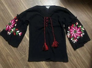 Sensi Studio Embroidered Crinkled-cotton Top In Black Size Medium RRP $260 - Picture 1 of 7