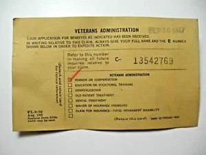 Sept. 30, 1947 Veterans Adm. Benefits Application Postcard - Picture 1 of 2