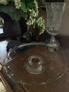 VINTAGE~PRINCESS HOUSE CRYSTAL HERITAGE CAKE PEDESTAL STAND #402 - Picture 1 of 5