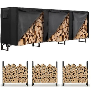8/12FT Firewood Rack w/600D Cover, Firewood Storage for Fireplace, Fire Pits - Picture 1 of 22