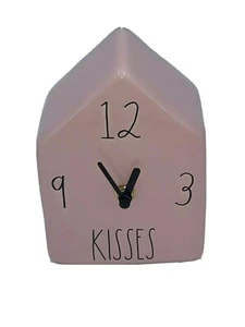 Rae Dunn Clock Light Pink KISSES Battery Operated By Magenta Time Desk Shelf Sit - Picture 1 of 7