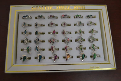 36 PCS DOLPHIN ABALONE SILVER PLATED FASHION ACCESSORY JEWELRY RING #R-79 - Image 1 of 4