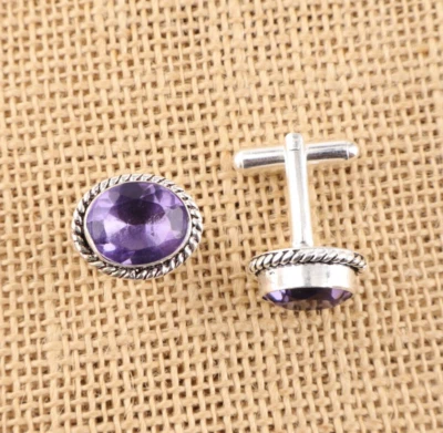 925 Sterling Silver Natural Iolite Gemstone Designer Vintage Cufflinks Gift HA - Image 1 of 4