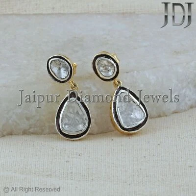 Natural Rosecut Polki Diamond Earring 925 Sterling Silver Jewelry Drop Earring - Image 1 of 4