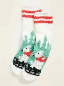 NWT Old Navy Sledding Polar Bear Chenille Fuzzy Cozy Socks for Women NEW - Picture 1 of 2
