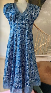 East Anokhi maxi dress & shawl 14 white blue batik lined cotton ladies summer - Picture 1 of 5