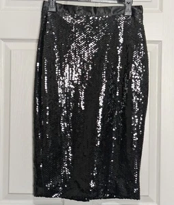 Vintage Jessica McClintock Black Sequin Pencil Skirt Size Medium - Picture 1 of 3