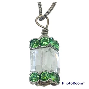 Green Peridot Clear Quartz Wire Bead Gemstone Charm Pendant Sterling Necklace - Picture 1 of 12
