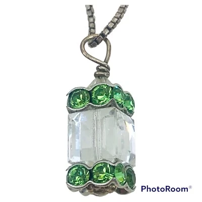 Green Peridot Clear Quartz Wire Bead Gemstone Charm Pendant Sterling Necklace - Image 1 of 4