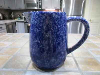 Blue and White Spatter Water Pitcher Vintage XXL Heavy Bennington Style Pottery - Image 1 of 4