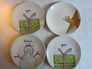 4 Rae Dunn Appetizer Christmas Plates Give Believe Wish 6” 2018 EUC HTF - Picture 1 of 6