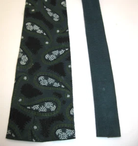 Blue Suede Neck Tie Paisley Painted Black White Skinny Leather Tie Blunt End - Picture 1 of 5