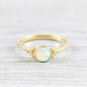  18k Yellow Gold Genuine Opal Gemstone Party Wear Ring Diamond Fine Jewelry - Picture 1 of 3