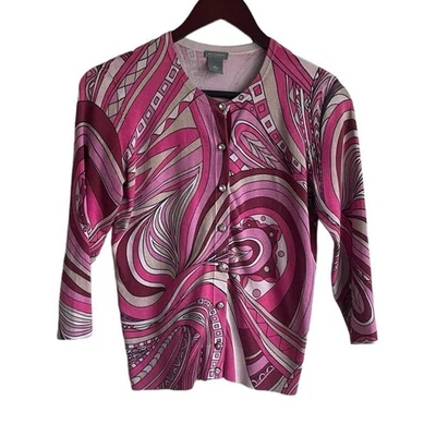 Cárdigan Top Ann Taylor Mujer S Rosa Mezcla Seda Estrás Botones Tejido Vibrante Foto 1 de 4