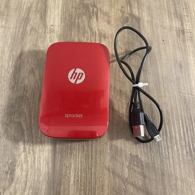 HP Sprocket Bluetooth Photo Printer Red Z3Z93A 80001 With Charge Cable PreOwned - Image 1 of 4