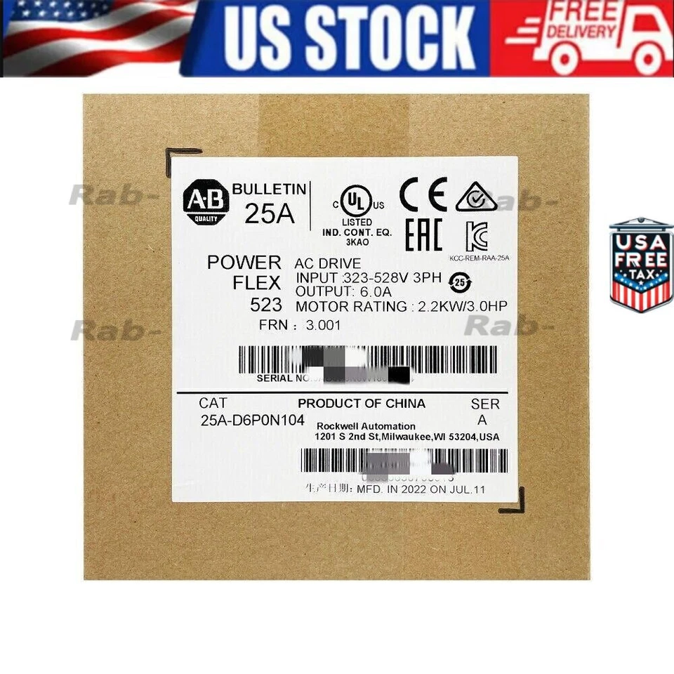 AB 25A-D6P0N104 PowerFlex 523 AC Drive 6A 3HP NEW Sealed 25AD6P0N104 US Free Tax - Image 1 of 3