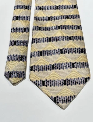 HENRY GRETHEL 100% 真丝领带经典 56 英寸海军蓝金色灰褐色男式领带 — 第 1/4 张图片