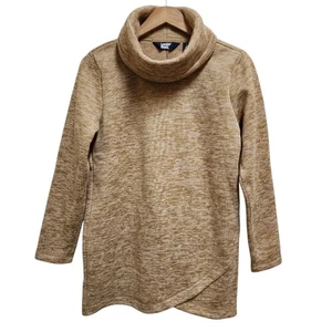 LL Bean Sweater Women S Heather Tan Fleece Lined Cowl Cozy Tunic Lg Slv Pullover - Picture 1 of 11