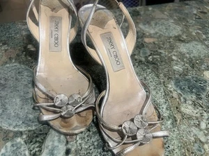 Jimmy Choo Silver Metallic Leather Strappy Kitten Heels Size Sandals Size IT 39 - Picture 1 of 7