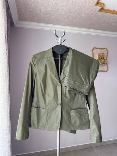 VETEMENTS STRENESSE GABRIELE STREHLE COTONE NYLON KAKI TUTA BLAZER PANTALONI DONNA IT44 UK12