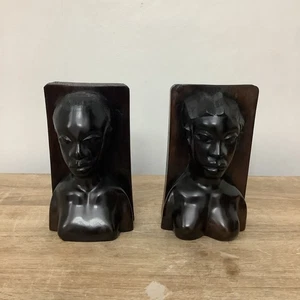 Beautiful pair of Exotic African Hardwood Hand Carved Tribal Man Women Bookends  - Picture 1 of 24