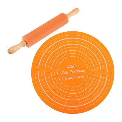 Роликовые штифты для выпечки, 12-дюймовая силиконовая скалка с ковриком для выпечки, оранжевая - Изображение 1 из 4