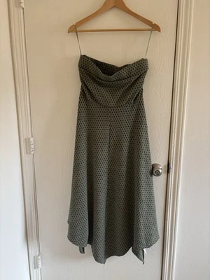 Urban Outfitters Green Slip Dress Size Large | Cowl Neck Midi Asymmetrical Hem - Image 1 of 4
