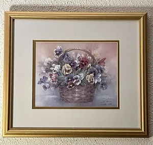 Lena Liu signed print:  Pansies in a basket Number 1969. Stunning Matted Frame. - Picture 1 of 9