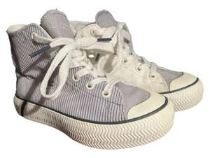 Rare Lacoste Kids Gripshot Grey Cord & White Mid Top Lace Up Junior UK 10 Shoes - Picture 1 of 12