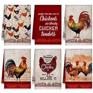 6 Pcs Chicken Kitchen Towels Dish Towels Christian Farmhouse Vintage Rooster - Picture 1 of 7