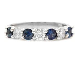 Halb-Ewigkeitsring mit natürlichem Saphir und Diamanten in 14 Karat Weißgold - Bild 1 von 4