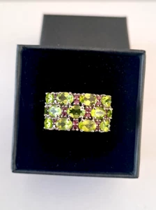 Bague bandeau péridot grenat rhodolite argent 925 / or blanc T 56 - Imagen 1 de 14
