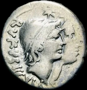 Mn. Cordius Rufus AR Denarius. Rome, 46 BC. Dioscuri to right/ Venus Verticordia - Picture 1 of 2