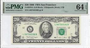 1990 $20 SAN FRANCISCO FRN. PMG Choice Uncirculated 64 EPQ Banknote. - Picture 1 of 2