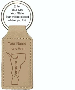 Personalized Key Chain Engraved I Live Here Vermont Leatherette Keychain - Picture 1 of 2