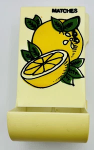 Vintage Match Holder Box Yellow with Lemon Design Plastic - Picture 1 of 6