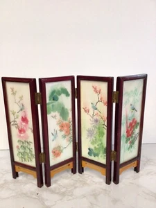 VINTAGE Miniature Room Divider Asian Table Top Screen Japanese 4 Panel Folding - Picture 1 of 6