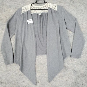 Made For Life Jacket Womens Large Open Front Gray Jersey Knit Lace Inset Casual - Picture 1 of 6