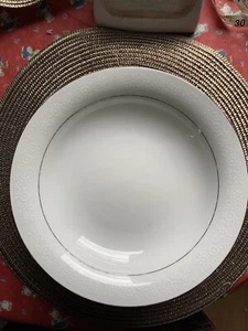 Vintage Dynasty Fine China Bowls w/Silver Trim & White Embossed Flowers Set Of 8 - Picture 1 of 4