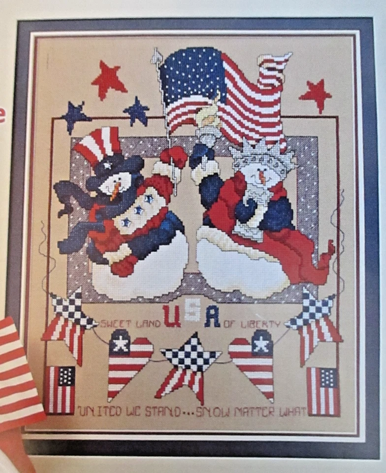 Snow Matter What- Magazine cross stitch pattern - USA Snowman Flag Patriotic - Image 1 of 1