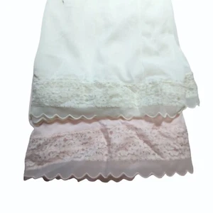 Juego de 2 lencería vintage Caresse de nailon rosa blanco medio deslizamiento con encaje S/M - Imagen 1 de 10