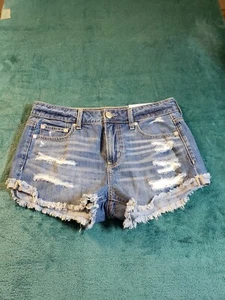 American Eagle Shorts Sz 4 Womens Blue Cotton Mid Rise Tom Girl Shortie NWT - Picture 1 of 15