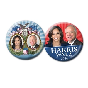 Kamala Harris Tim Walz 2024 Buttons 2-pack 3" jugate photo Democrat Campaign - Picture 1 of 2